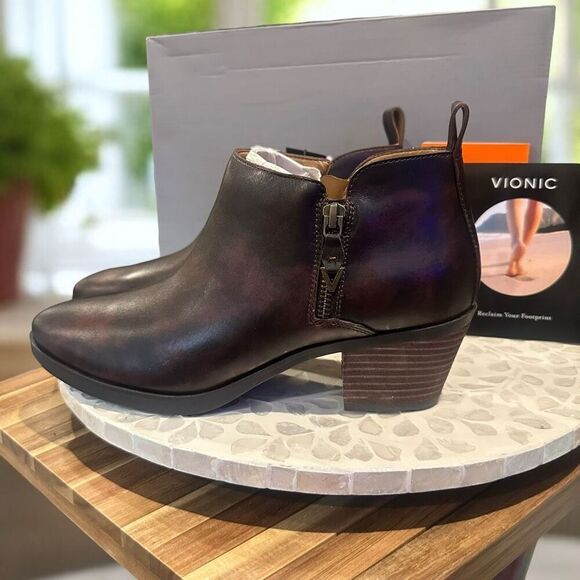 Vionic $170 Cecily Waterproof Leather Ankle Boot Dual Zip Orthotic Support Women - Picture 5 of 16